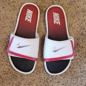 Nike slides. Red/white with Silver swooshes